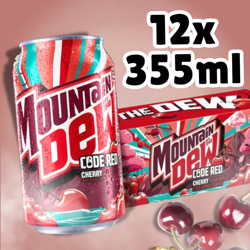 12x Mountain Dew Code Red Cherry – Erfrischungsgetränk mit Kirschgeschmack – 12x355 ml