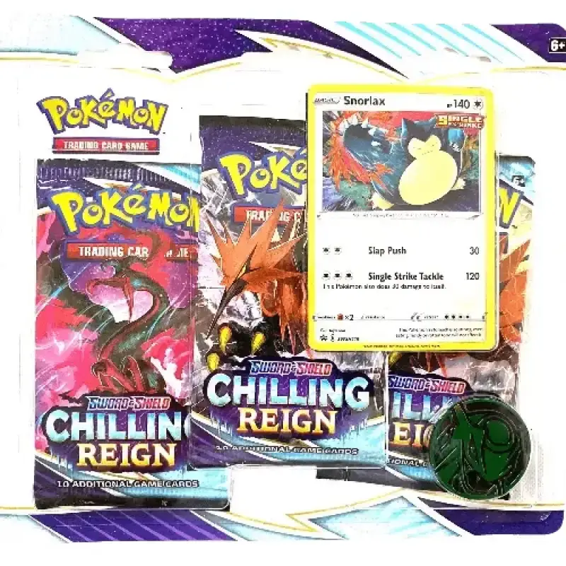 3x Pokemon Booster Packs + Eevee oder Snorlax Chilling Reign Englisch