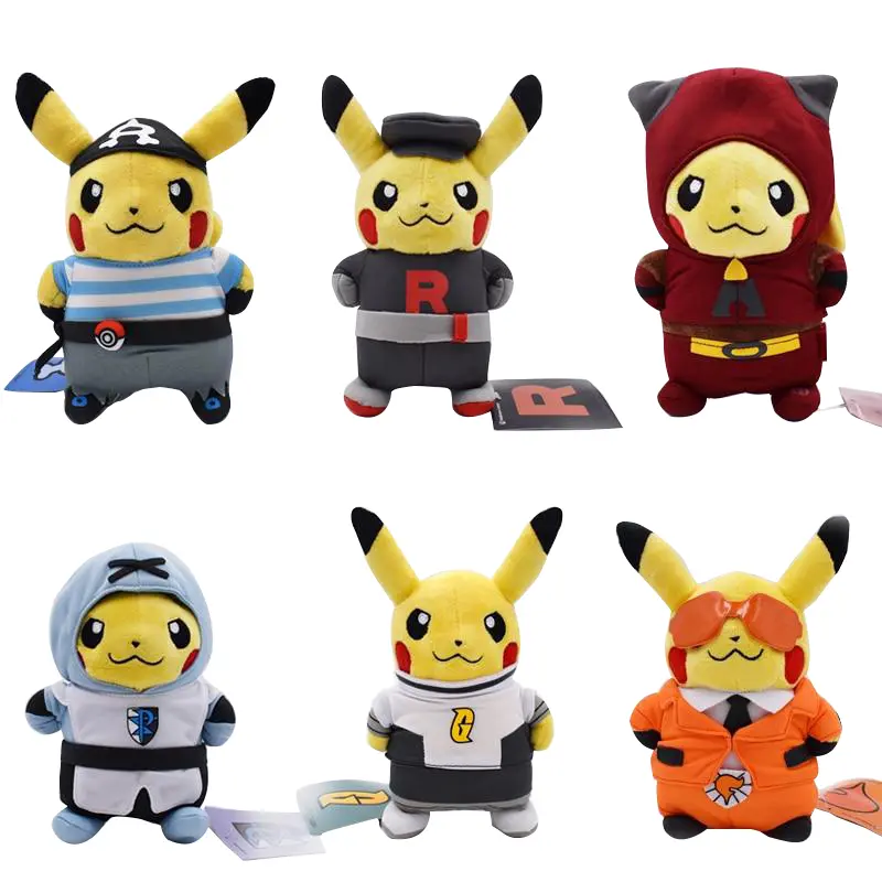 6x Pokemon Pikachu Cosplay Plüsch (ca. 20cm) Team Rocket