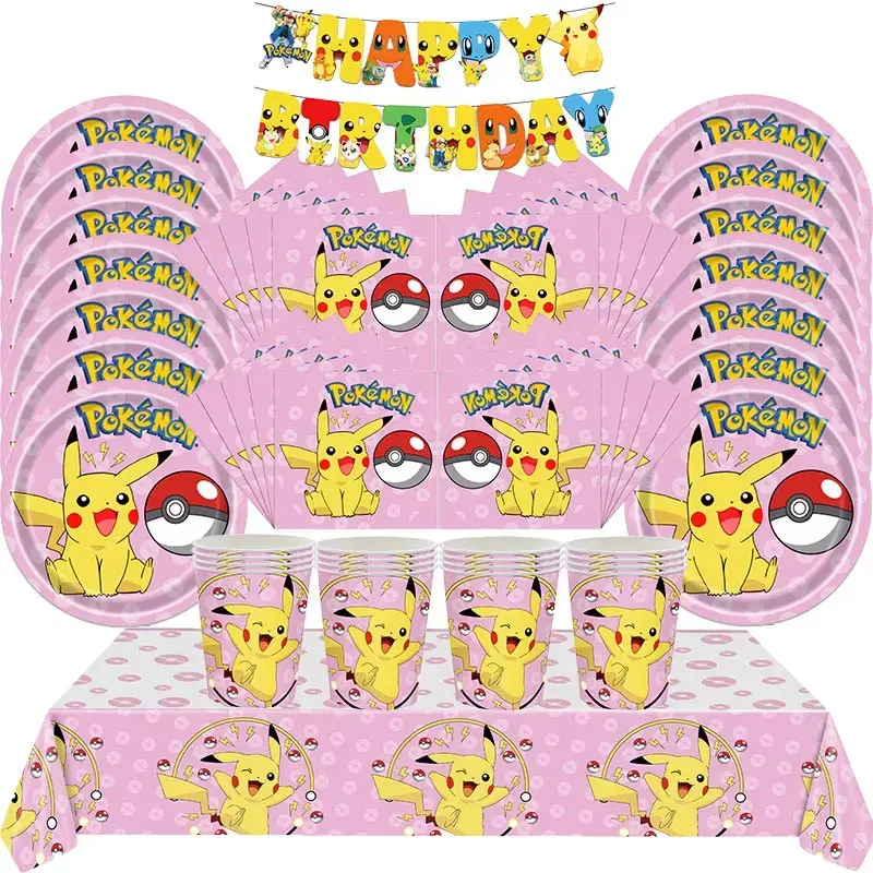 Blaue oder Pinke Pokemon Geburtstagsfeier Party Sets