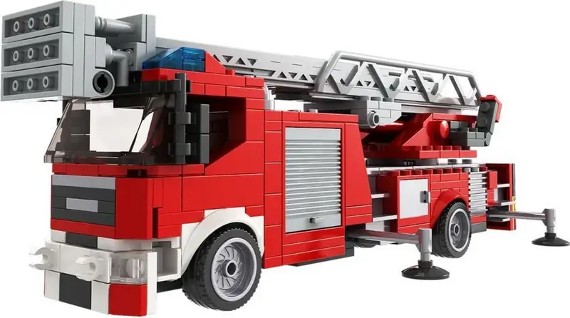 BRIXIES Plus Feuerwehr Drehleiter - 406 Teile Bausteine Set