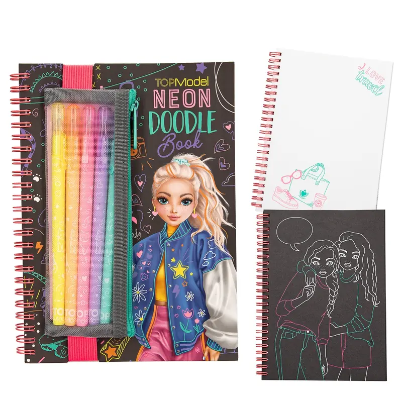 DEPESCHE TOPModel Neon Doodle Malbuch-Set mit 5 Gelstiften