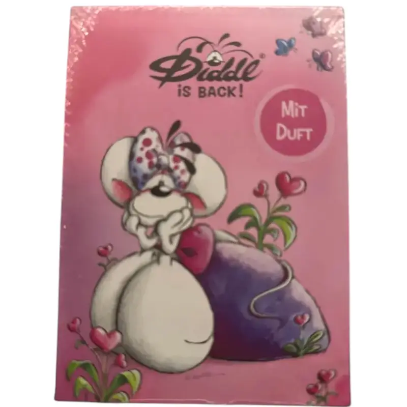Diddl Block A6 mit Duft – rosa Herzblumen & Schmetterlinge