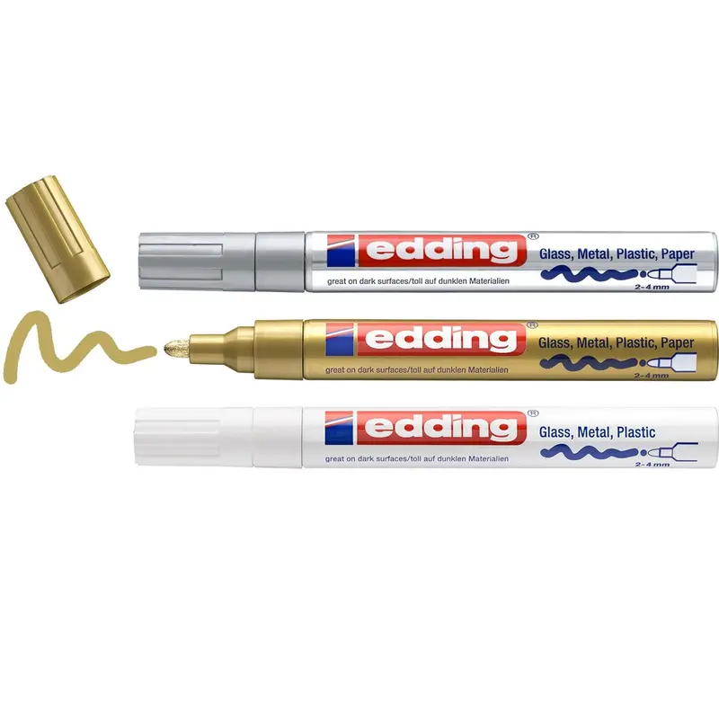 edding 750 creative Glanzlack-Marker, 3er-Set Weiß Gold Silber