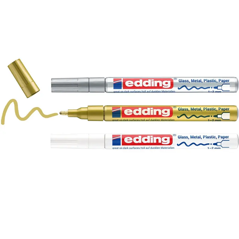 edding 751 creative Metallic-Lackmarker, 3er-Set Weiß Gold Silber