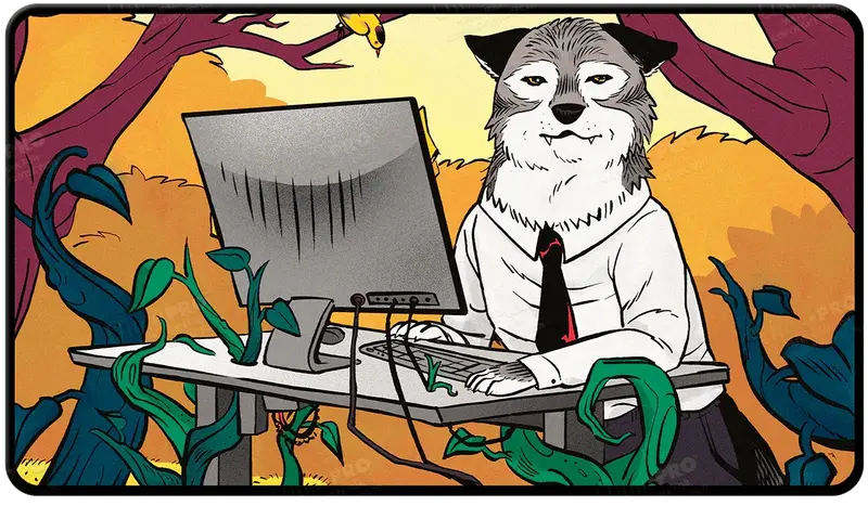 Not A Wolf Black Stitched Playmat - Standing Desk Wolf Token