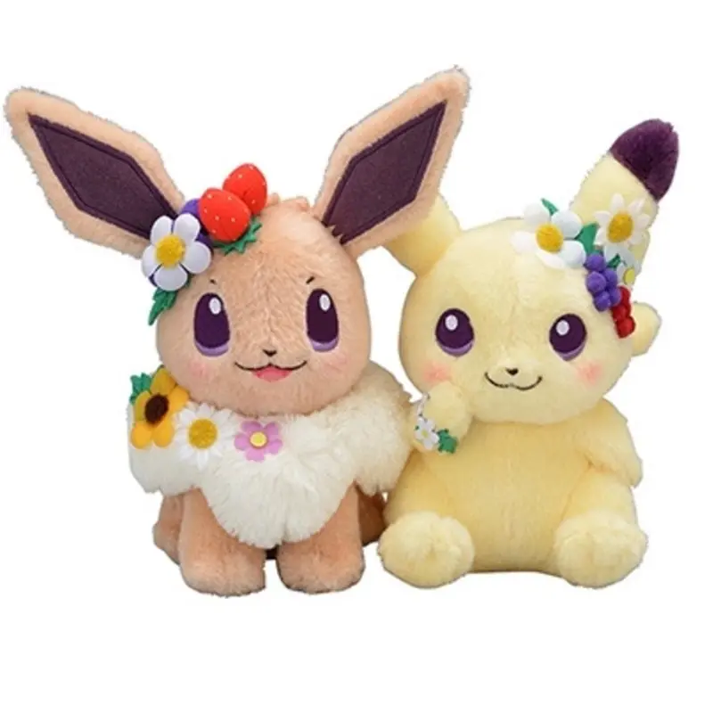Pikachu oder Evoli Niedliche Kuschel Pokemon (ca. 18cm) Blumen Edition
