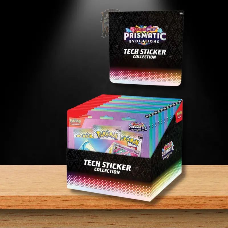 Pokémon Prismatic Evolutions Tech Sticker Collection Display (ENG)