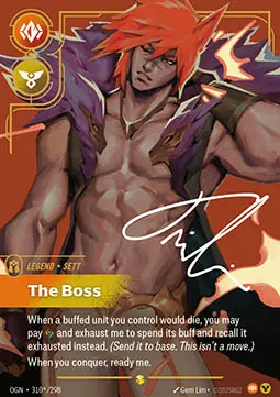 Riftbound - OGN310 Sett the Boss v.3 signed - diff. Best. nach §25a